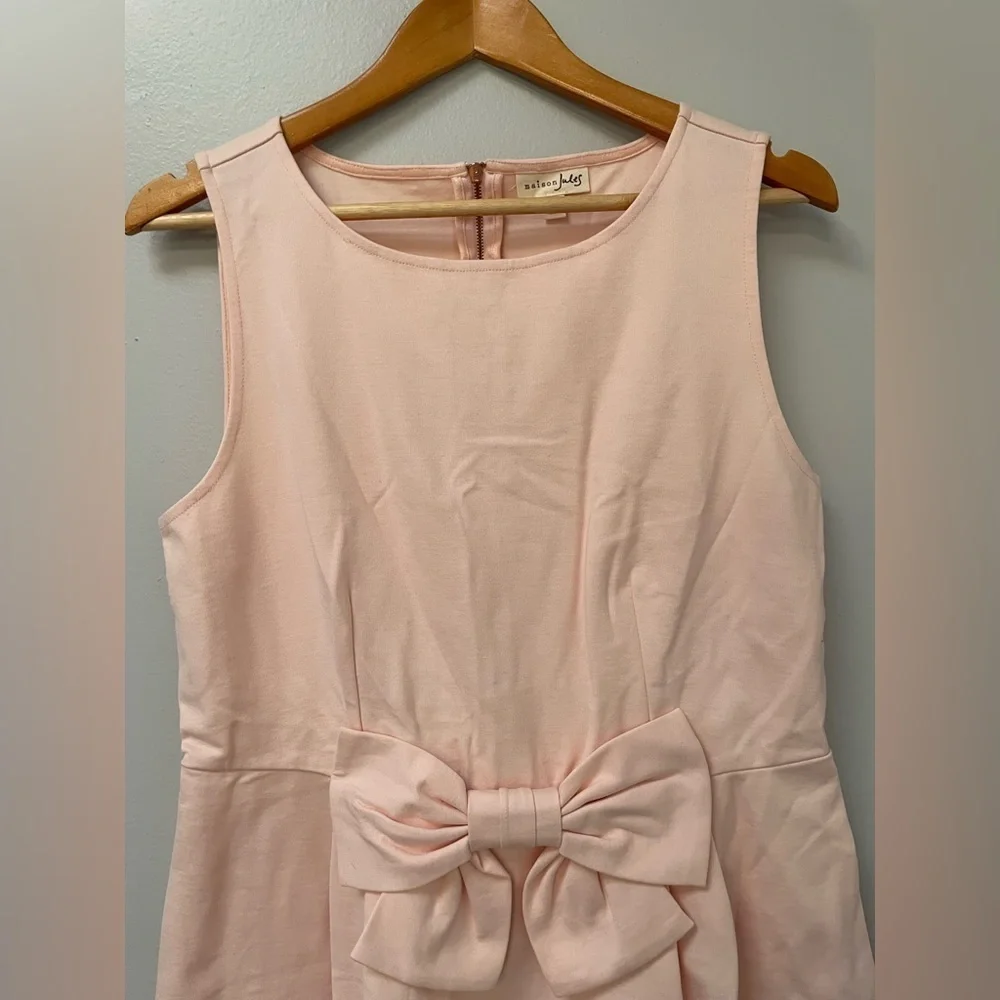 Maison Jules Ballet Blush Pink Bow fit flare pleated Jackie O Dress size Large - Picture 5 of 8